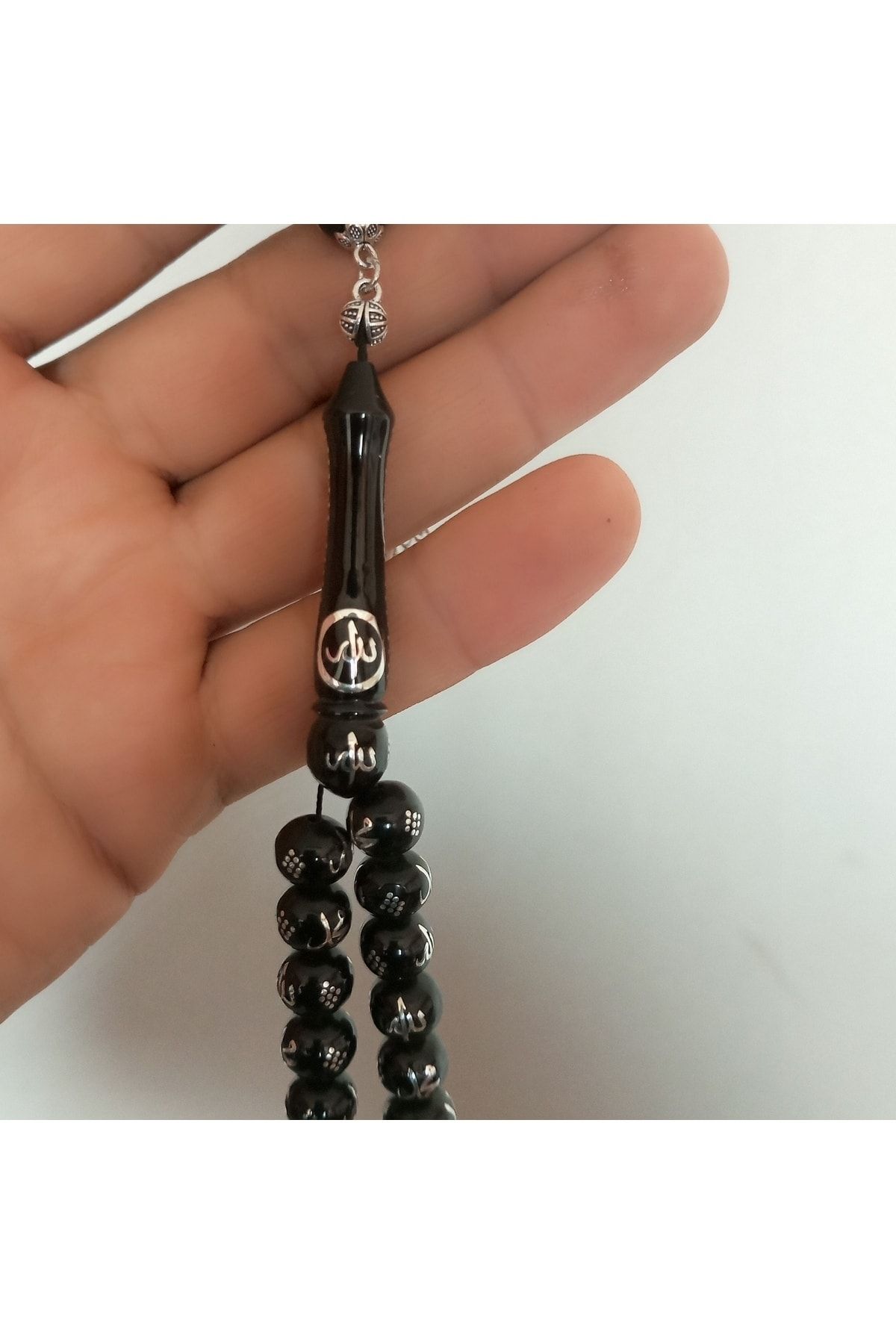 Sıddık Kılıç Usta Yapımı Gümüş Allah Muhammed Yazılı Erzurum Oltu Taşı Tesbih